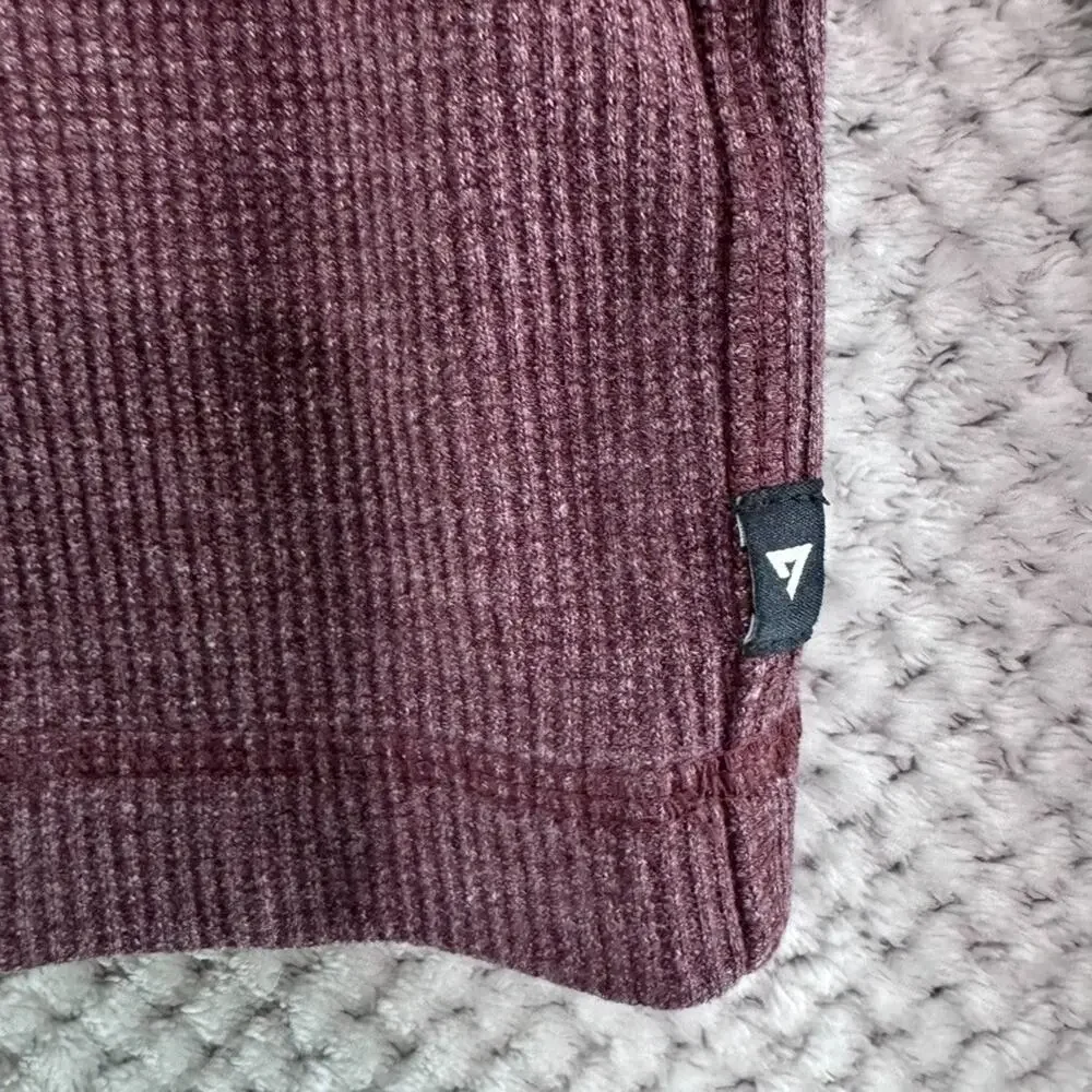 American Giant Thermal Henley Sweater Mens S Burgundy Rib Knit Top Crew Neck USA